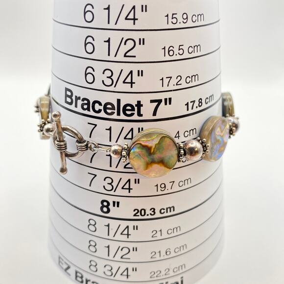 Sterling Silver Mother of Pearl Abalone Bracelet Earrings Jewelry Set - Picture 9 of 10